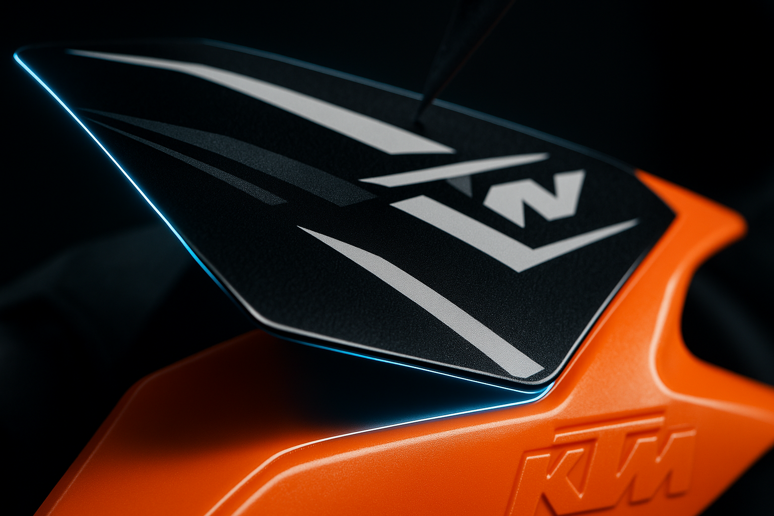 è tutto perfetto, tranne per l'adesivo che si sta applicando, come vedi non segue perfettamente le linee della plastica, fallo in modo tale che sta seguendo perfettamente le linee di quella zona di plastica, non fa niente che non si vede tutta la plastica sottostante, tanto noi dobbiamo far vedere che la stiamo applicando, quindi che esce solo un piccolo bordino arancione, va bene, e poi la linea neon che segue l'adesivo, non deve stare anche dentro, sennò le persone si confondono